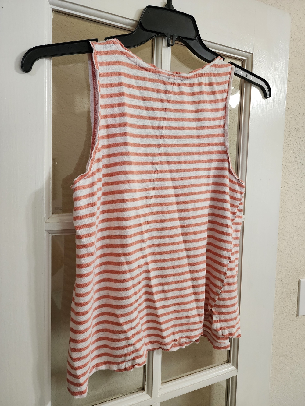 Sanctuary 100% Linen Striped Scoop Neck Tank Top Coral White Small - Picture 4 of 9